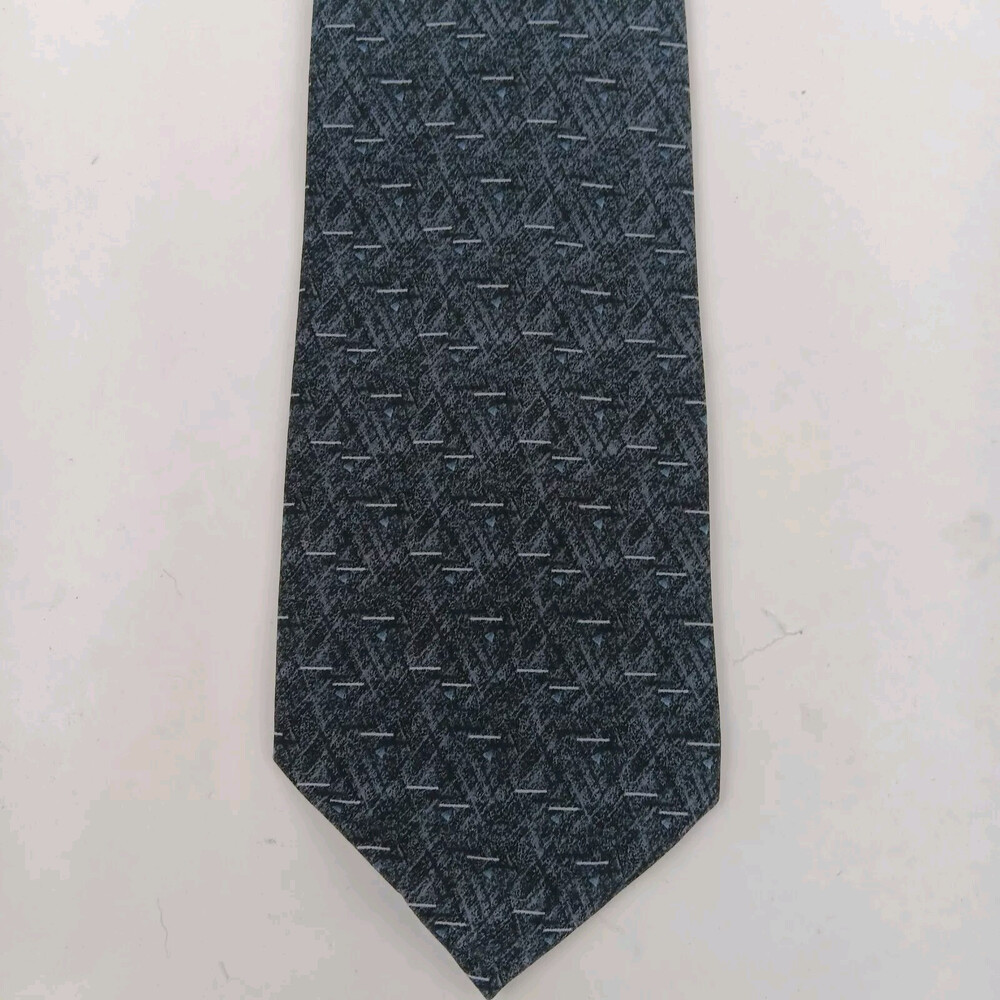 Cezani Men's Gray And Navy Blue 100% Polyester Geometric Pattern Casual Necktie